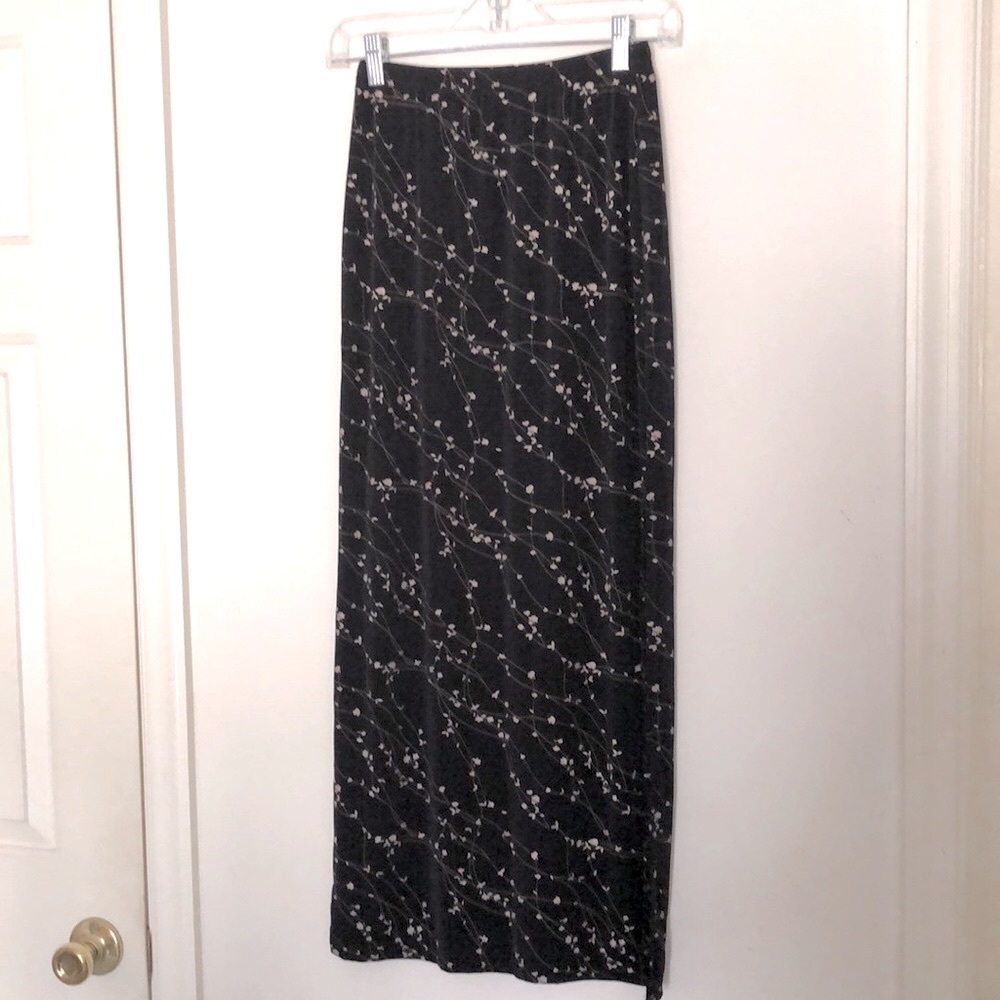 Long Black Skirt with Floral Print Size Small
